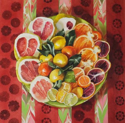citrus circle
watercolor collage
18" x 19"