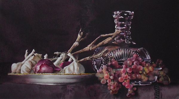 decanter with garlic
watercolor
15" x 20"